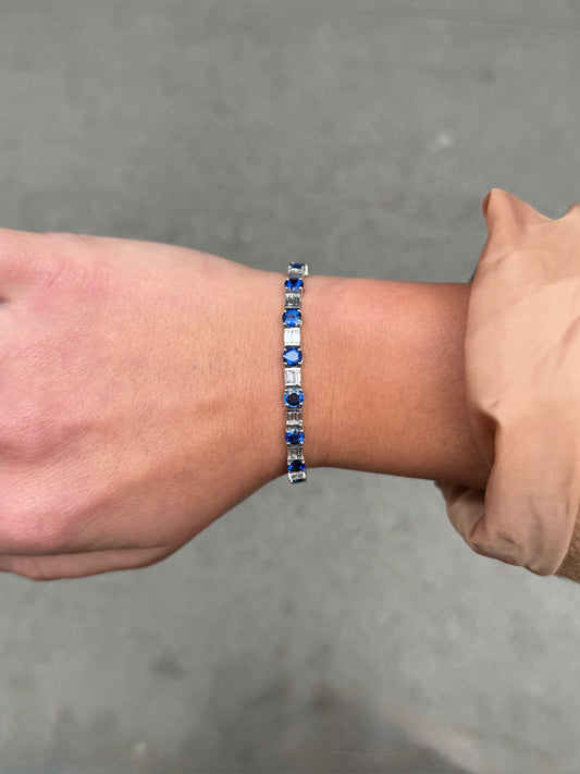 Ladies Alternating Sapphire and Baguette Diamond Bracelet