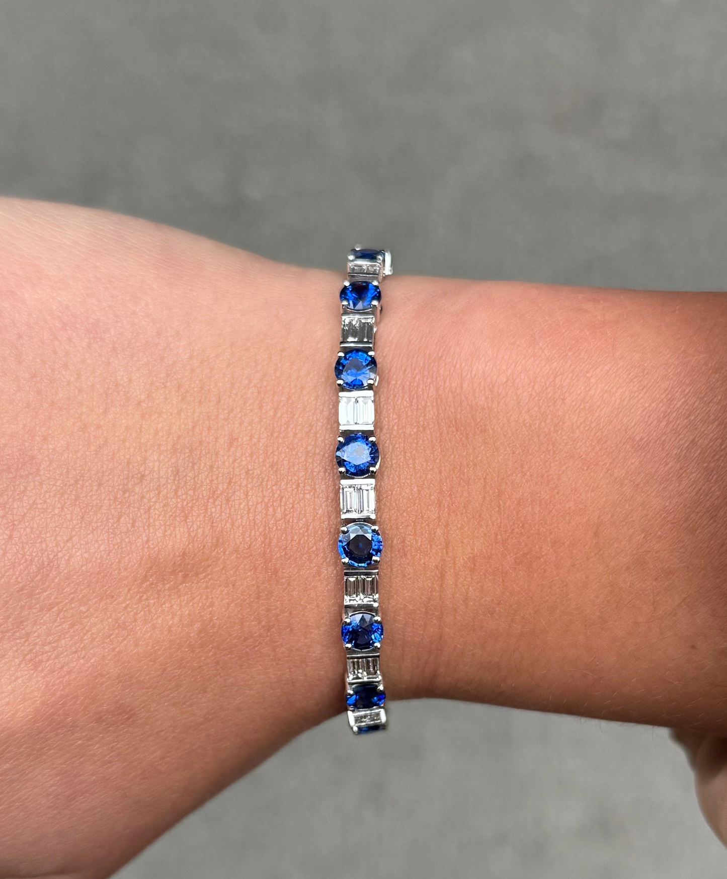 Ladies Alternating Sapphire and Baguette Diamond Bracelet