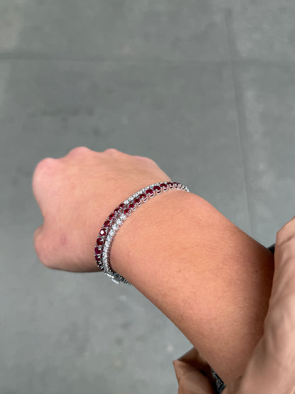 Ladies Double Row Graduated Ruby and Round Diamond Bracelet