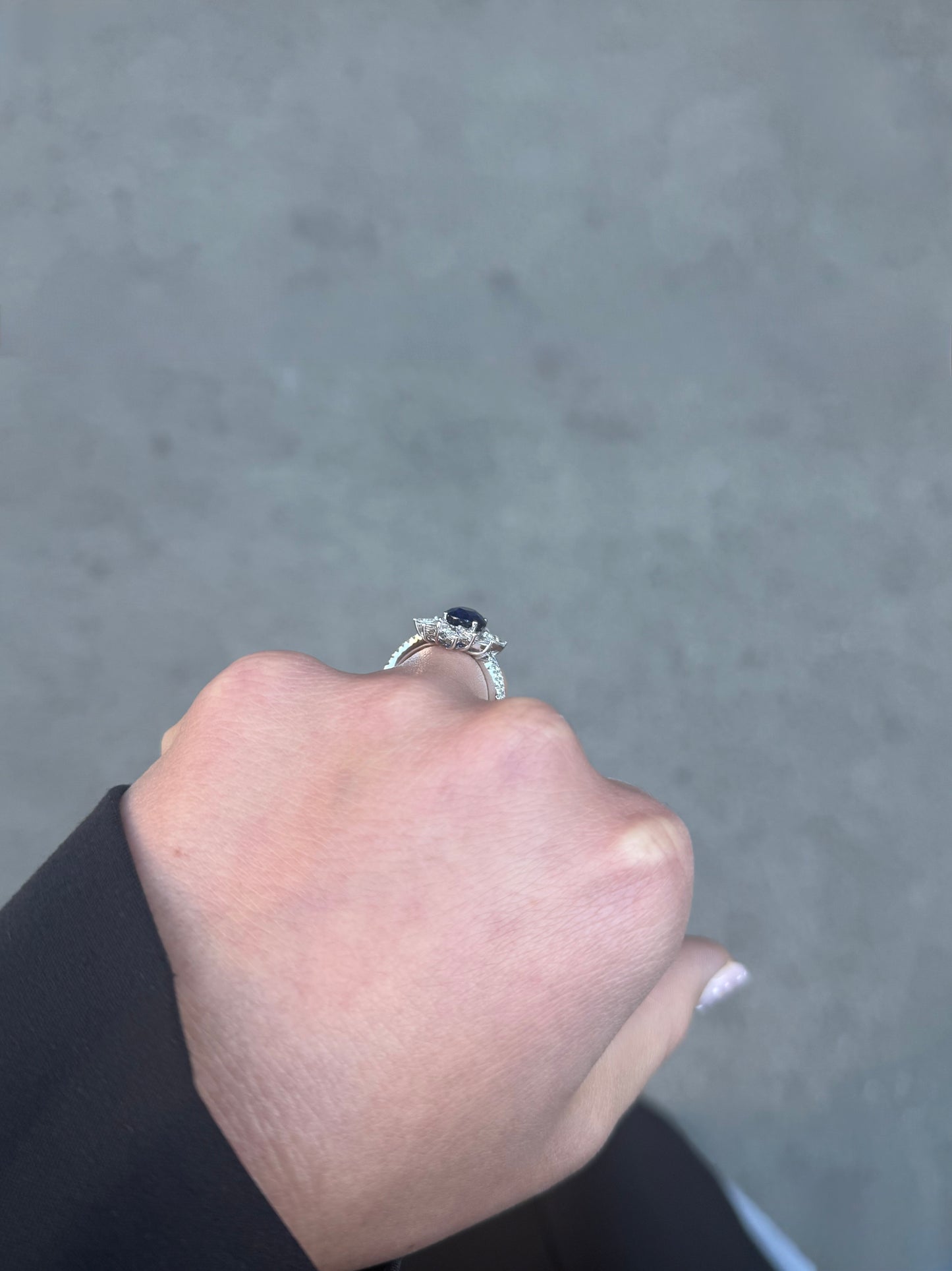 Ladies Oval Sapphire and Marquise Halo Ring