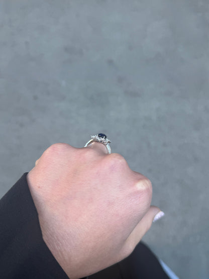 Ladies Oval Sapphire and Marquise Halo Ring