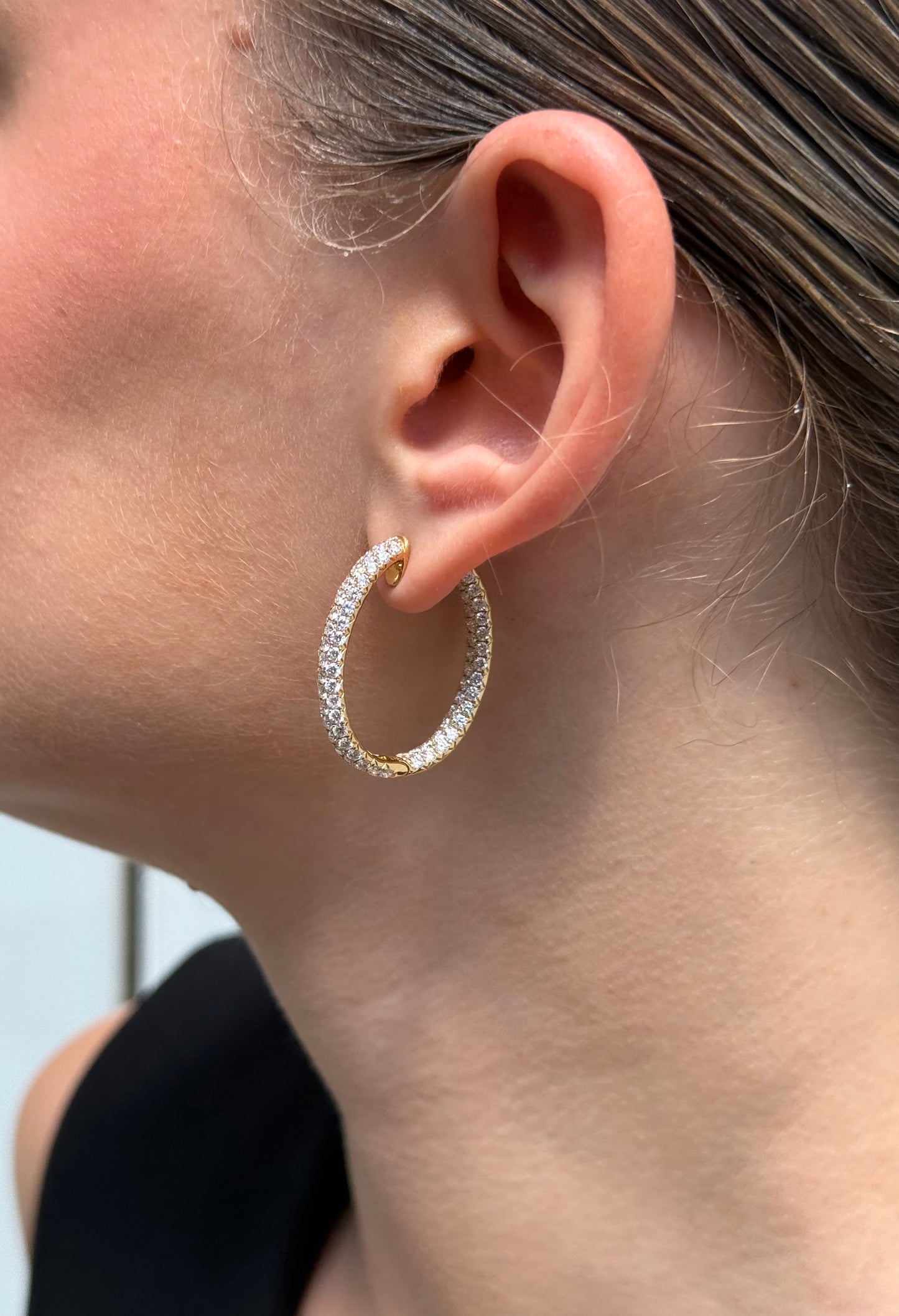 Ladies In and Our Pave Set Hoop Earring