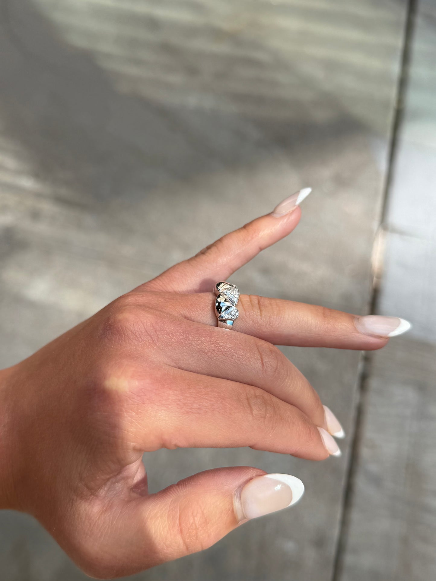 Ladies White Gold and Round Diamond Pyramid Ring