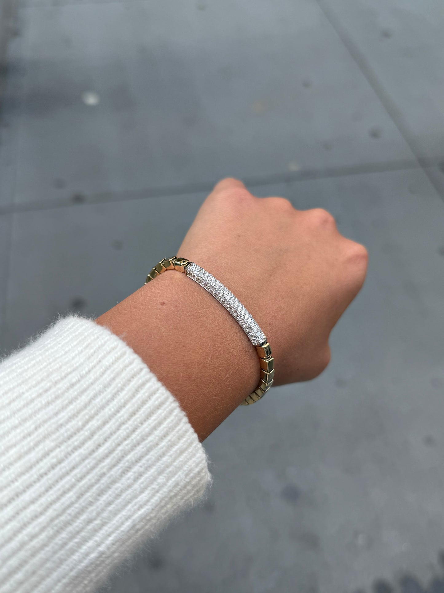 Ladies Pave Set Diamond Gold Block Bracelet