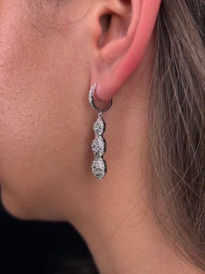 Ladies 3 Round Cluster Dangling Earring