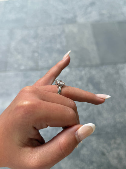 Ladies Lab Grown Pear and Emerald Cut Engagement Ring