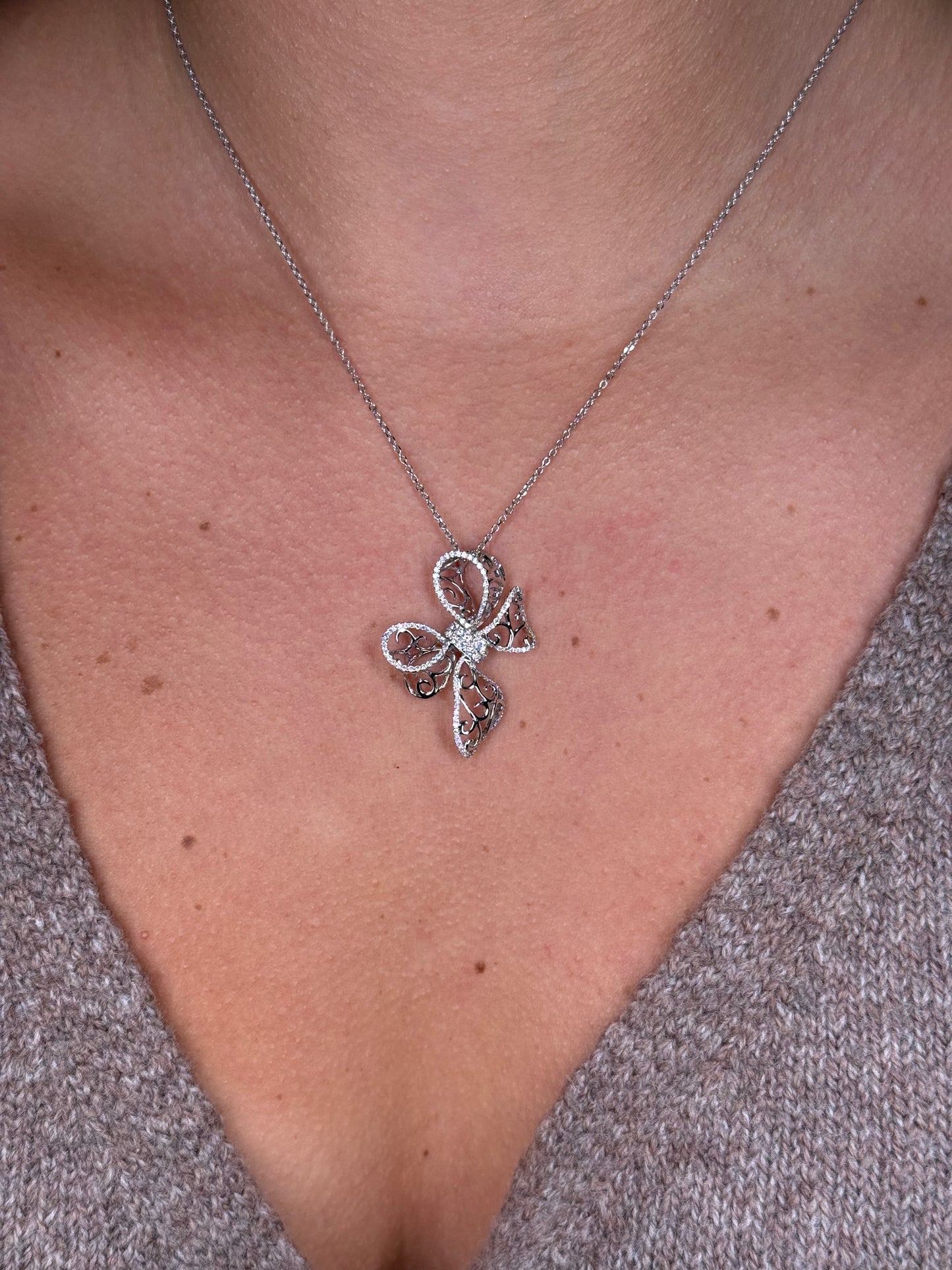 Ladies Bow Tie Shaped Diamond Pendant