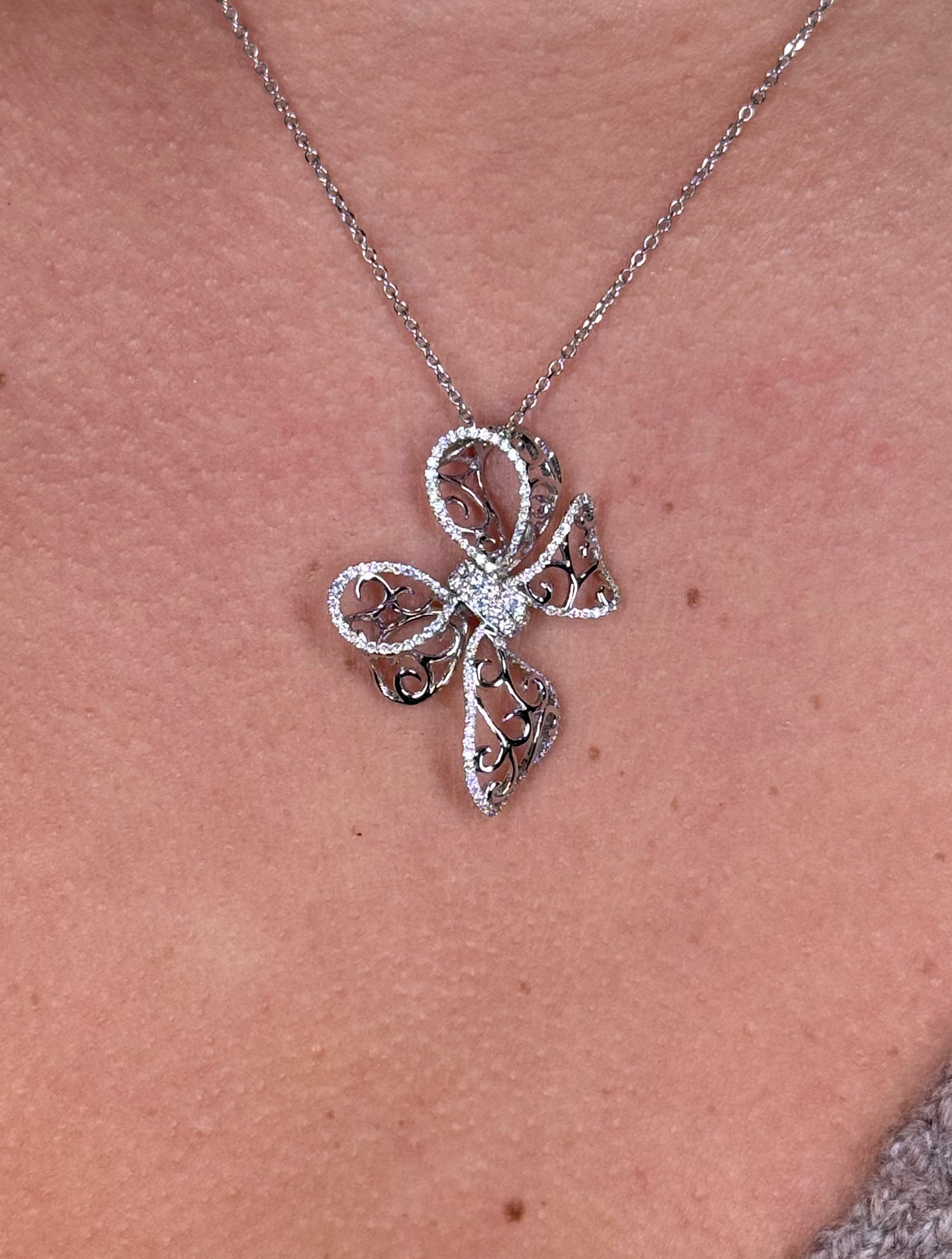 Ladies Bow Tie Shaped Diamond Pendant