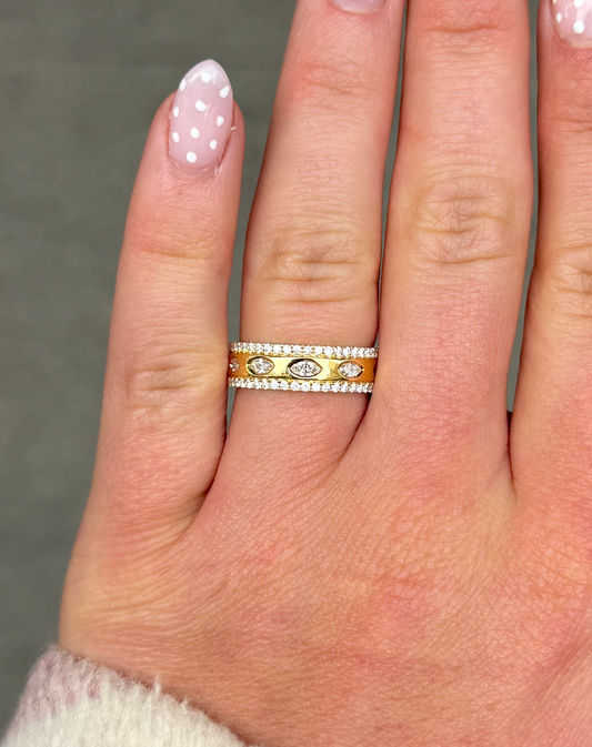 Ladies Marquise and Round Diamond Half Way Band