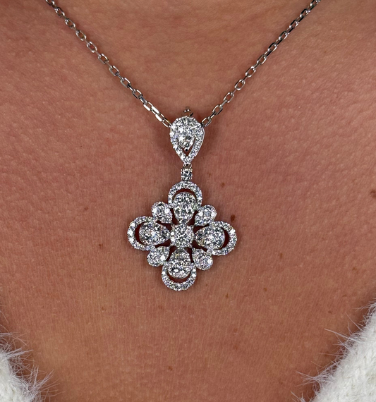 Ladies Round Diamond Cluster Flower Pendant