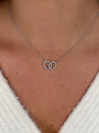 Ladies 2 Circle Round Diamond Necklace