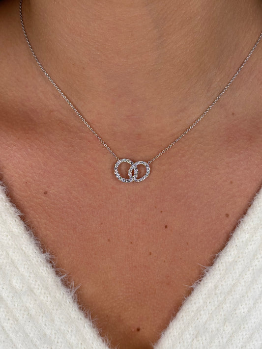 Ladies 2 Circle Round Diamond Necklace