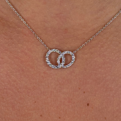 Ladies 2 Circle Round Diamond Necklace