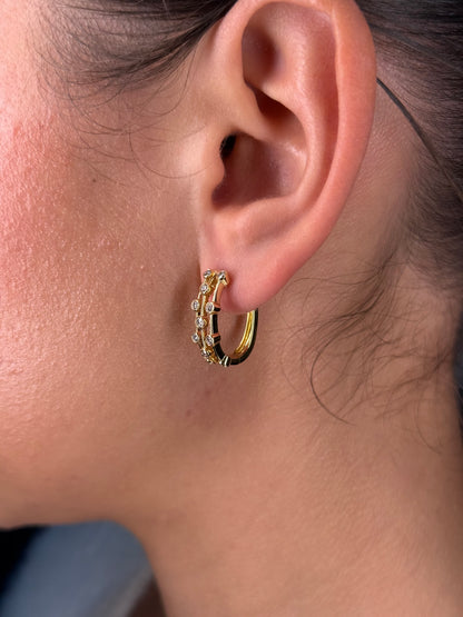 Ladies Multi-Row Round Diamond Bezel Set Huggie