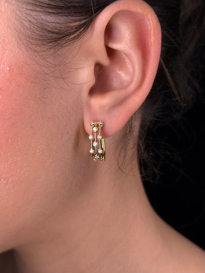 Ladies Multi-Row Round Diamond Bezel Set Huggie