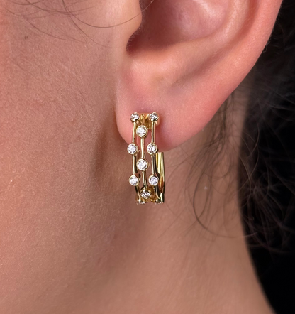 Ladies Multi-Row Round Diamond Bezel Set Huggie