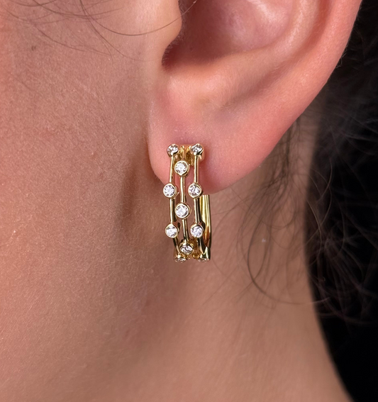 Ladies Multi-Row Round Diamond Bezel Set Huggie