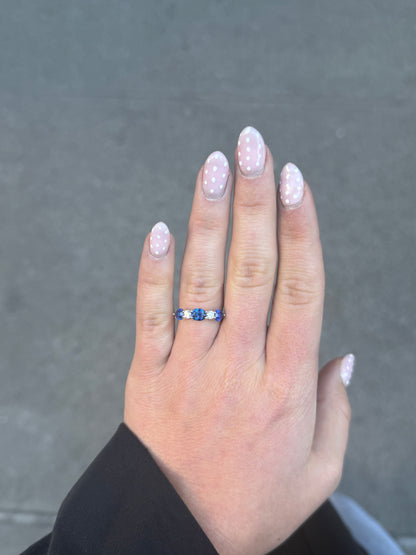 Ladies Alternating Sapphire Pear and Oval, Round Diamond Ring