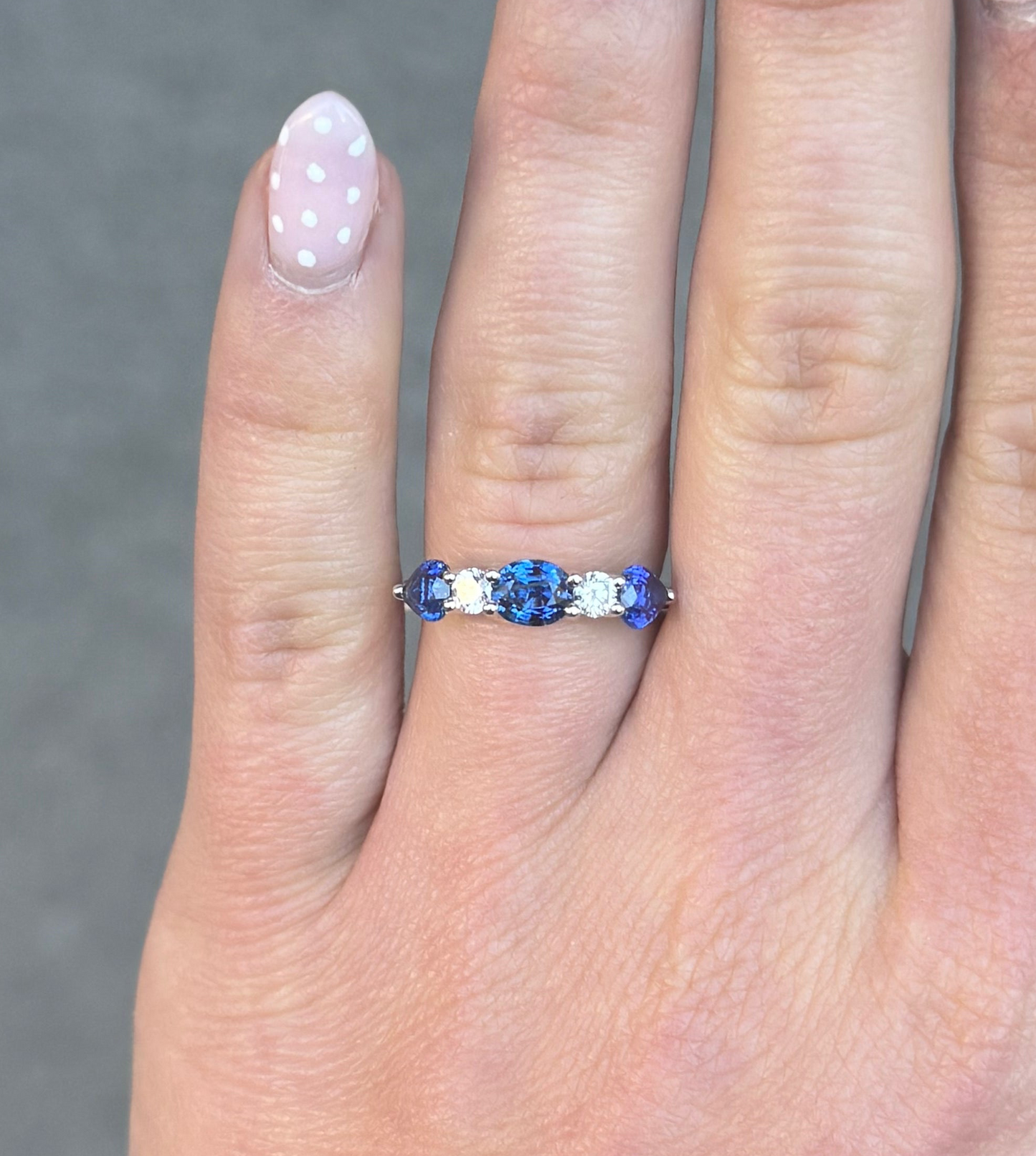 Ladies Alternating Sapphire Pear and Oval, Round Diamond Ring