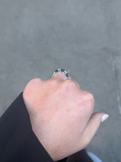 Ladies Alternating Sapphire Pear and Oval, Round Diamond Ring