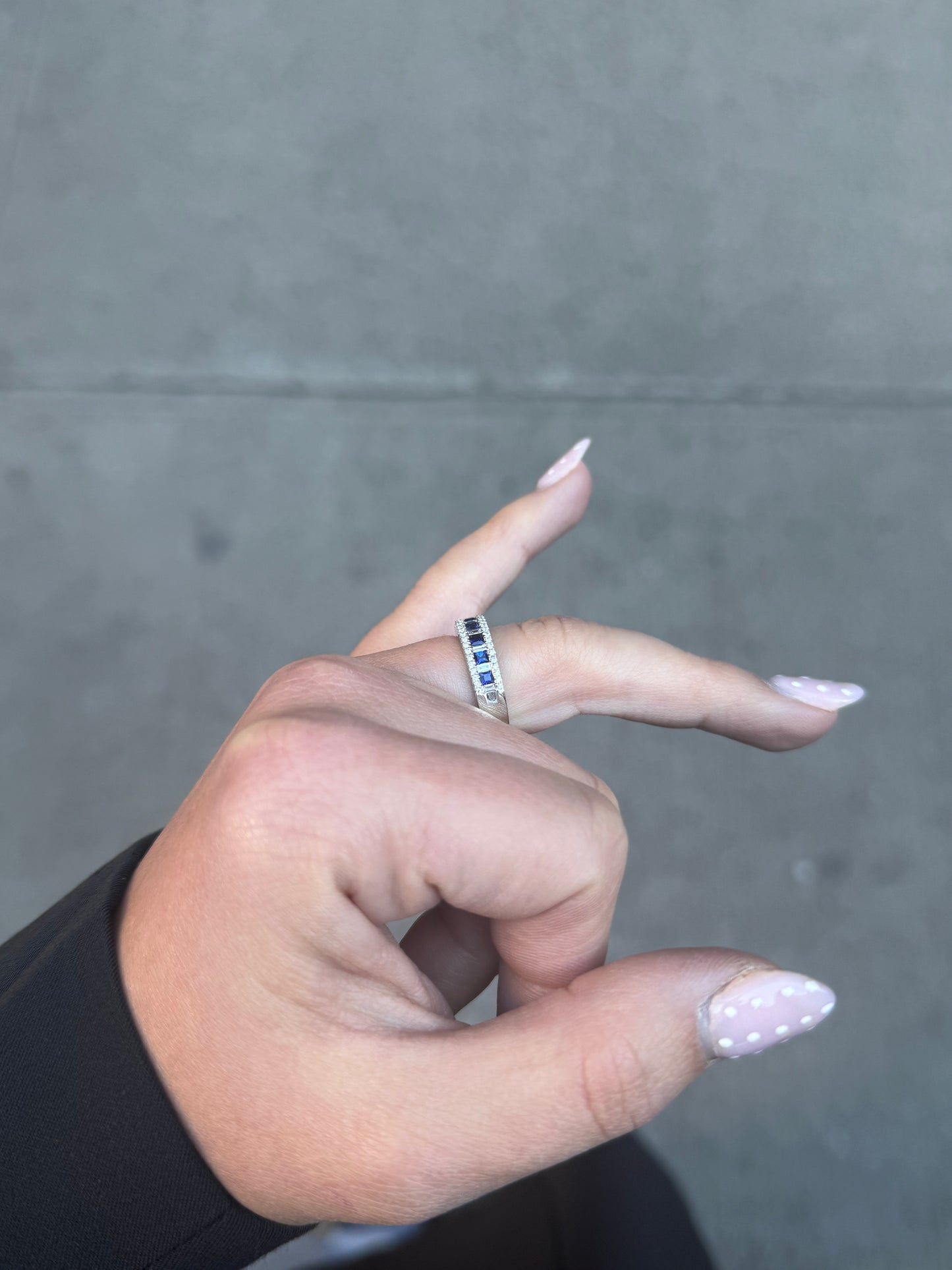 Ladies Alternating Princess Sapphire and Baguette Diamond Band