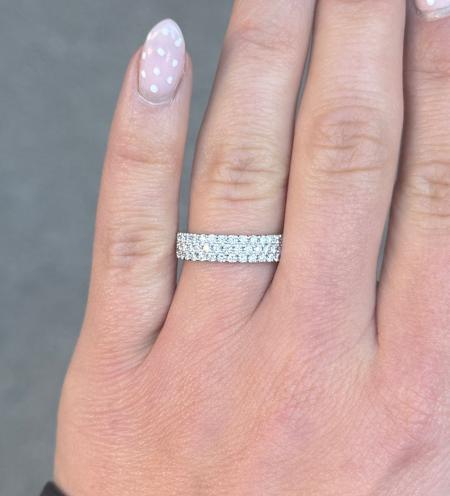 Ladies 3 Row Pave Set Round Diamond Band