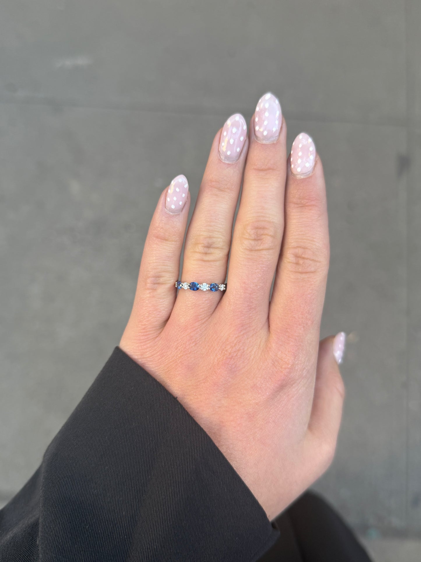 Ladies Alternating Round Diamond and Oval Sapphire Band