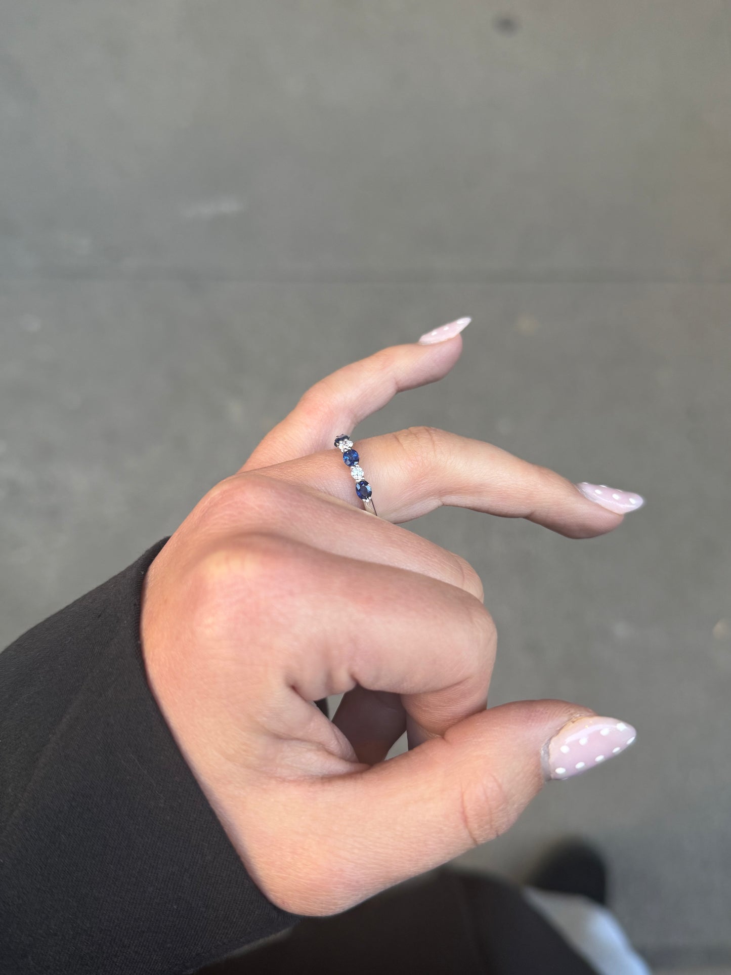 Ladies Alternating Round Diamond and Oval Sapphire Band