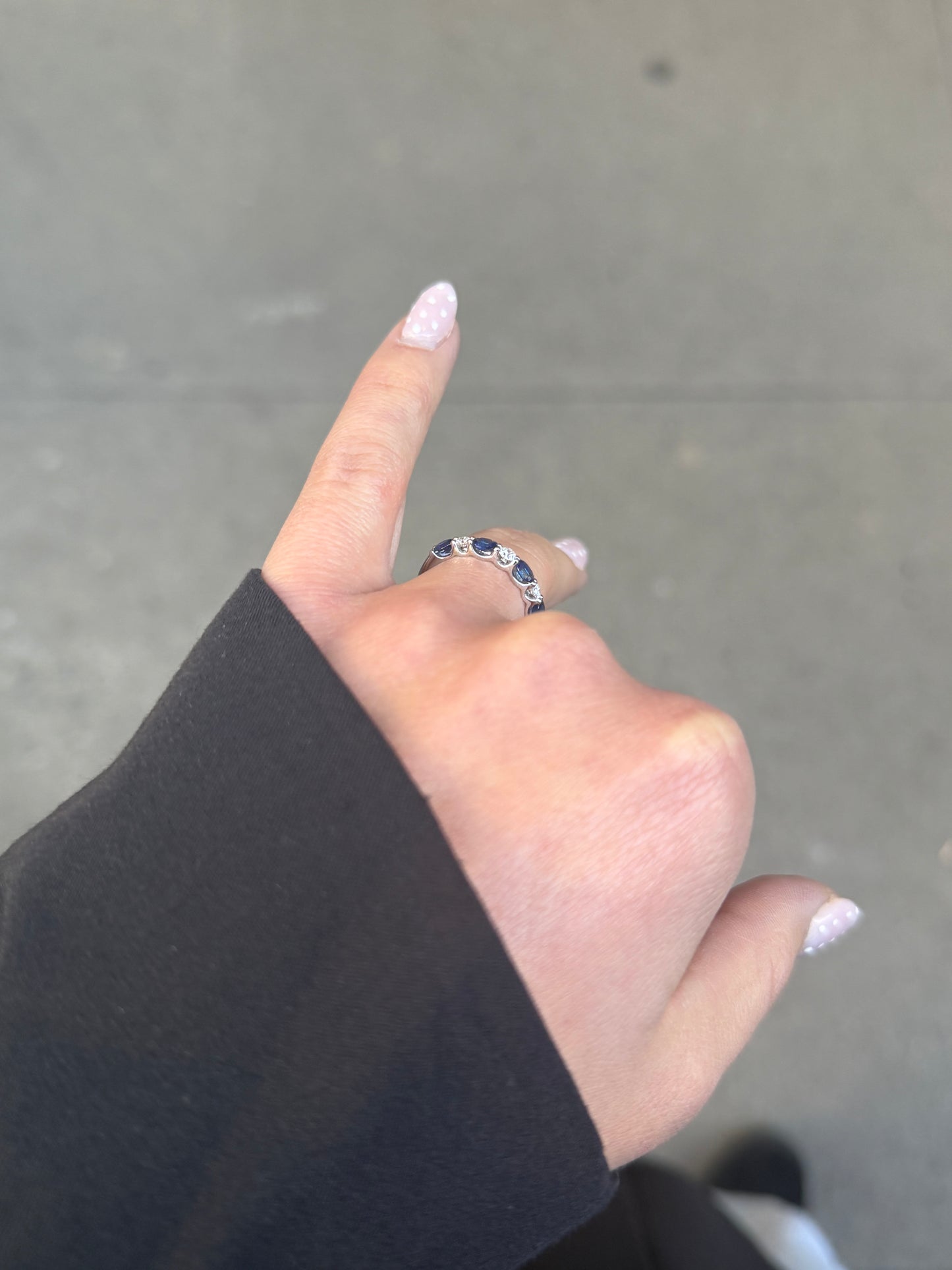 Ladies Alternating Round Diamond and Oval Sapphire Band