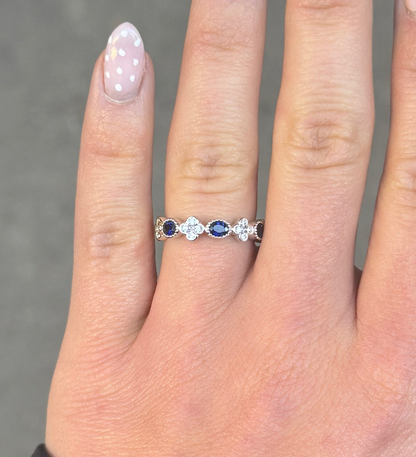 Ladies Alternating Oval Sapphire and Clover Band