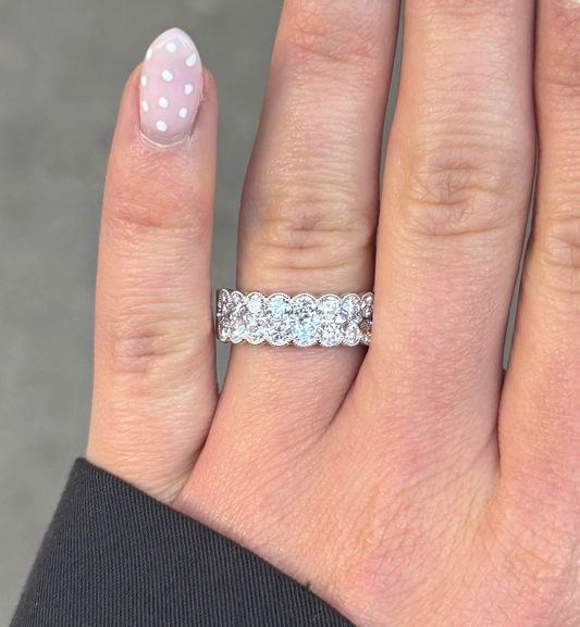 Ladies Double Row Round Diamond Pave Set Ring