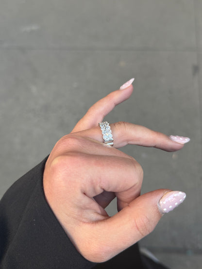 Ladies Double Row Round Diamond Pave Set Ring