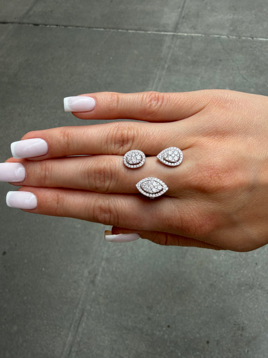Ladies Oval, Pear, Marquise Cluster Split Ring