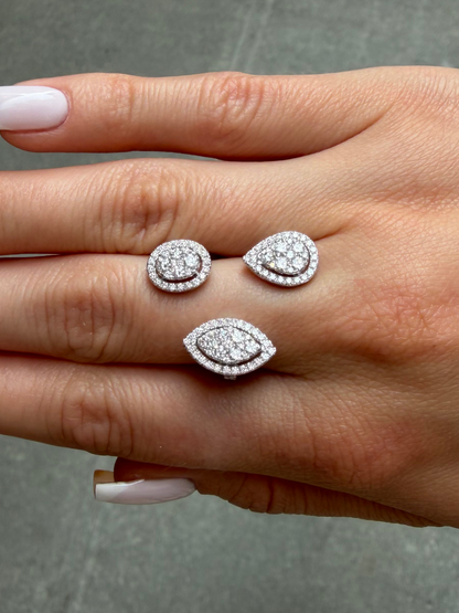 Ladies Oval, Pear, Marquise Cluster Split Ring