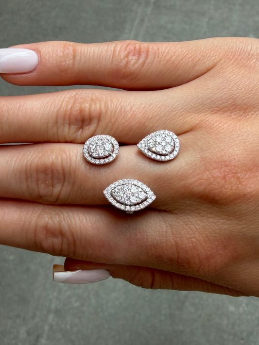 Ladies Oval, Pear, Marquise Cluster Split Ring