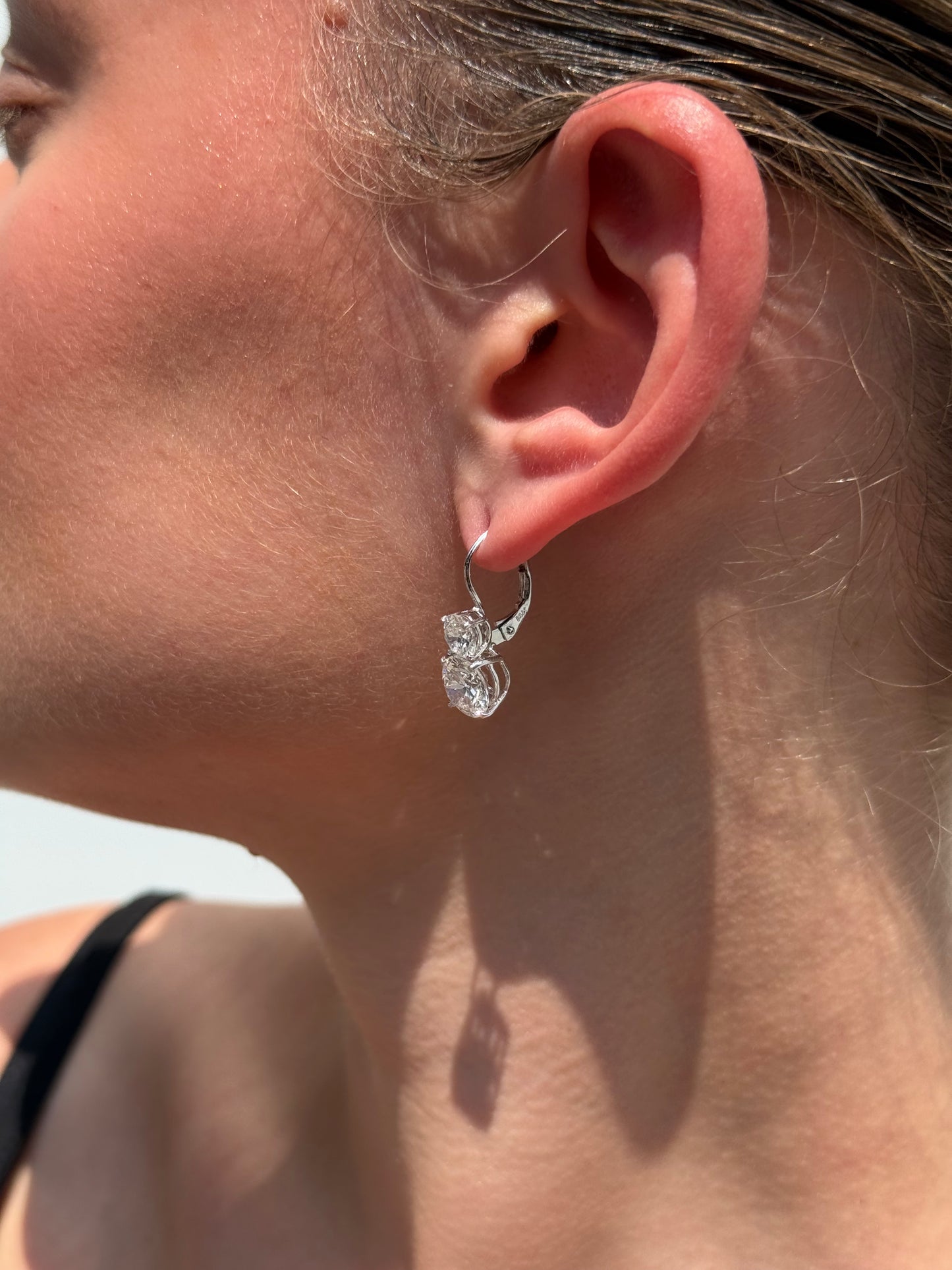 Ladies Double Stud Clip on Lab Grown Earring
