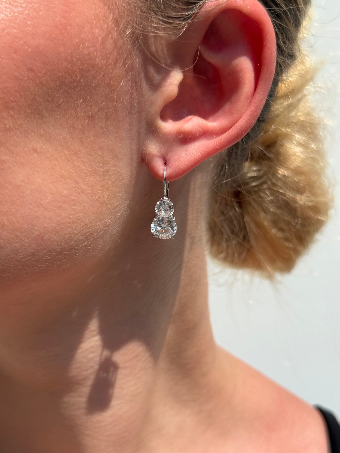 Ladies Double Stud Clip on Lab Grown Earring