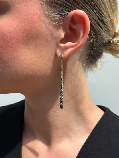 Ladies Black and Champagne Diamond Long Dangling Earring
