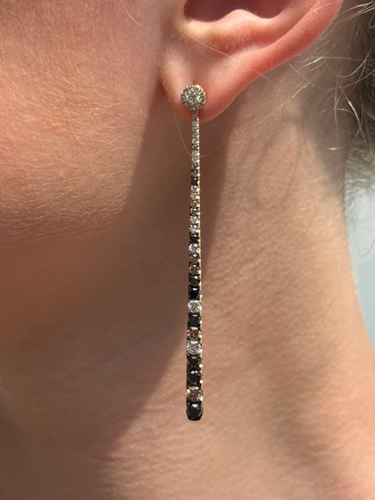 Ladies Black and Champagne Diamond Long Dangling Earring