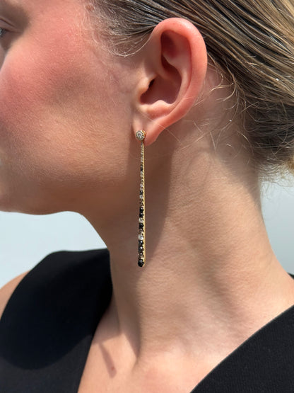 Ladies Black and Champagne Diamond Long Dangling Earring