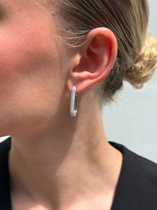 Ladies Pave Set Rectangular Diamond Hoop Earring
