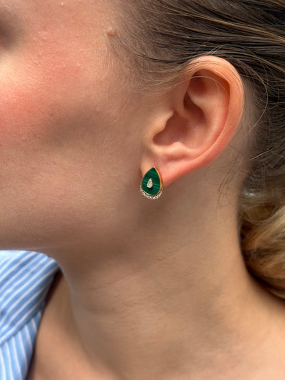 Ladies Pear Shape Malachi  and Diamond Earring