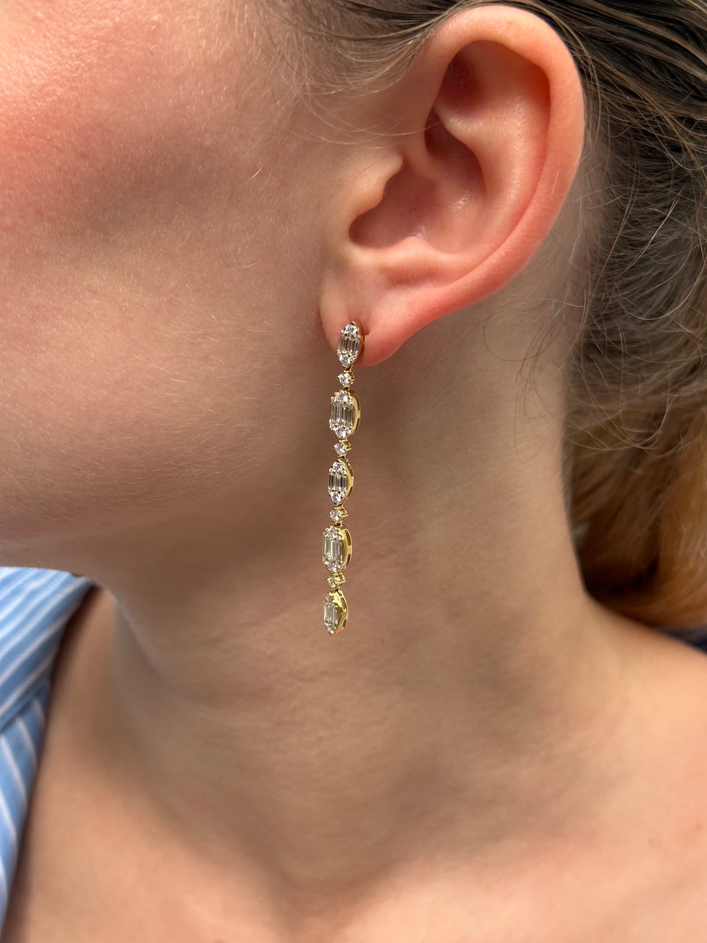 Ladies Marquise and Oval Cluster Dangling Earring