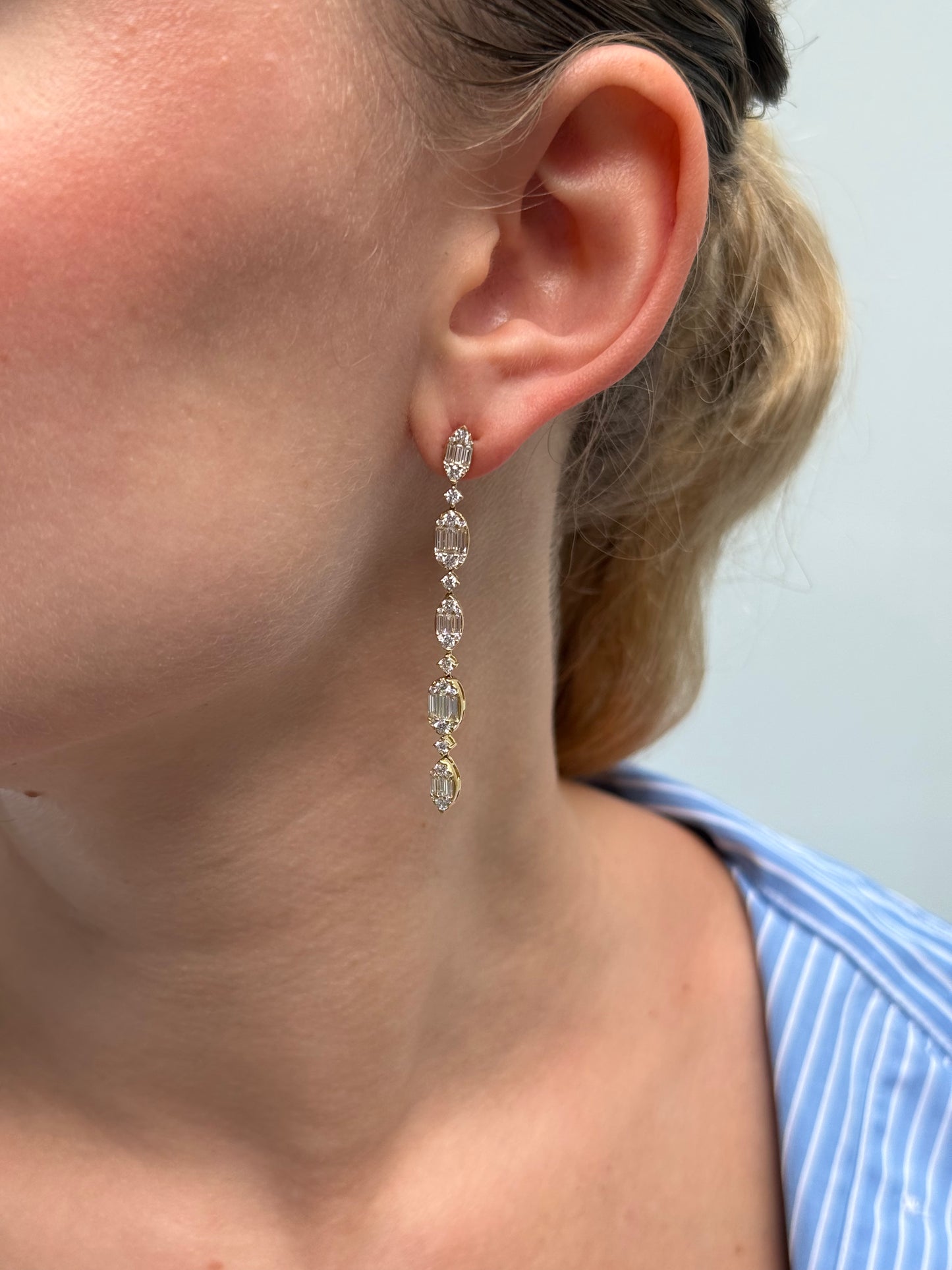 Ladies Marquise and Oval Cluster Dangling Earring