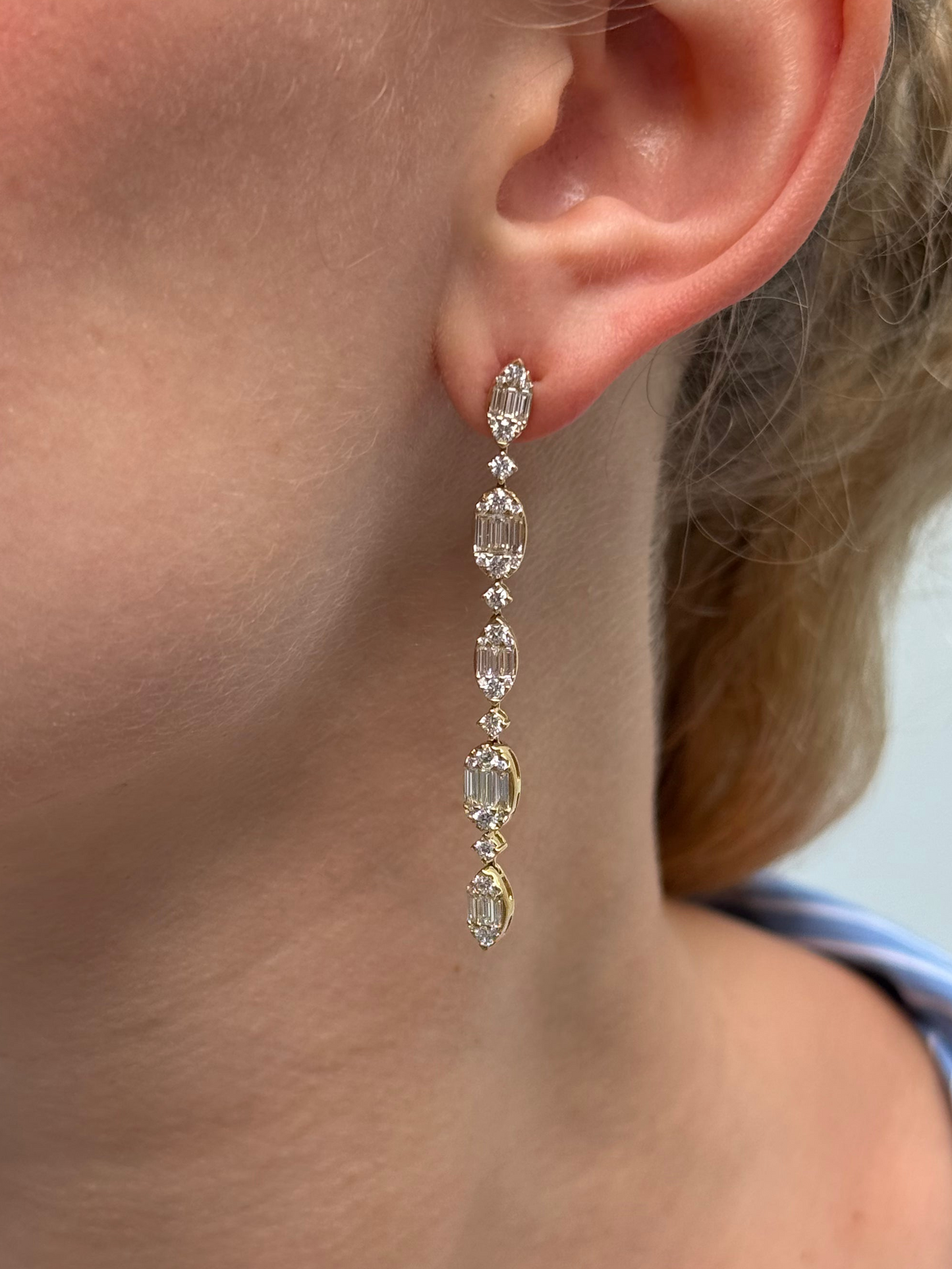 Ladies Marquise and Oval Cluster Dangling Earring