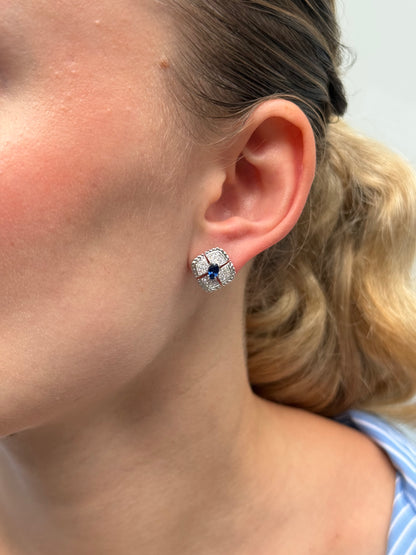 Ladies Vintage Style Sapphire and Diamond Earring