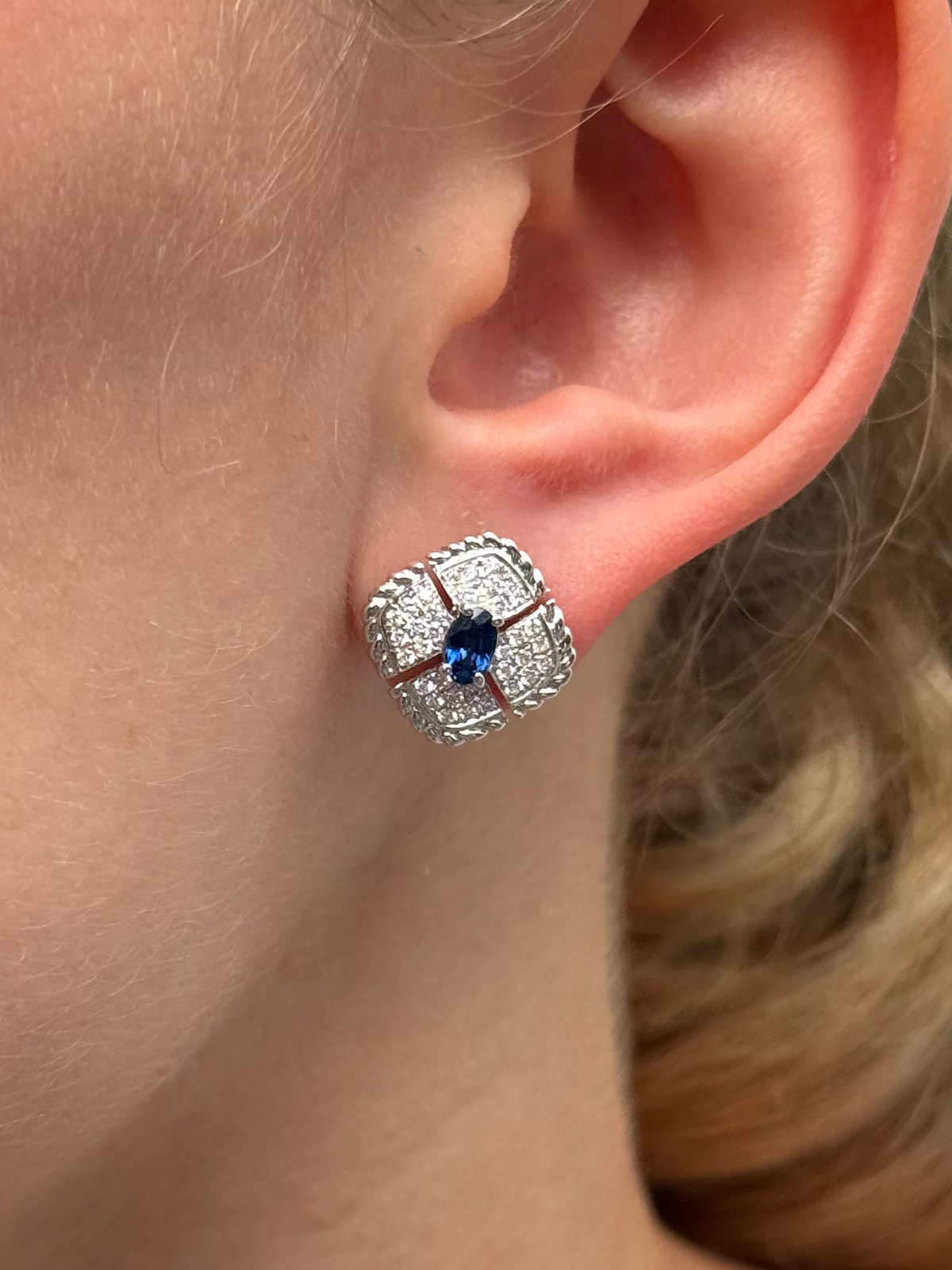 Ladies Vintage Style Sapphire and Diamond Earring