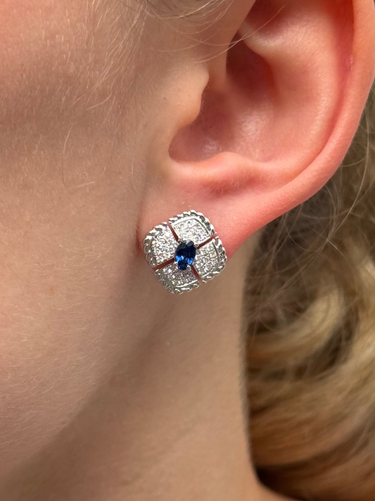 Ladies Vintage Style Sapphire and Diamond Earring