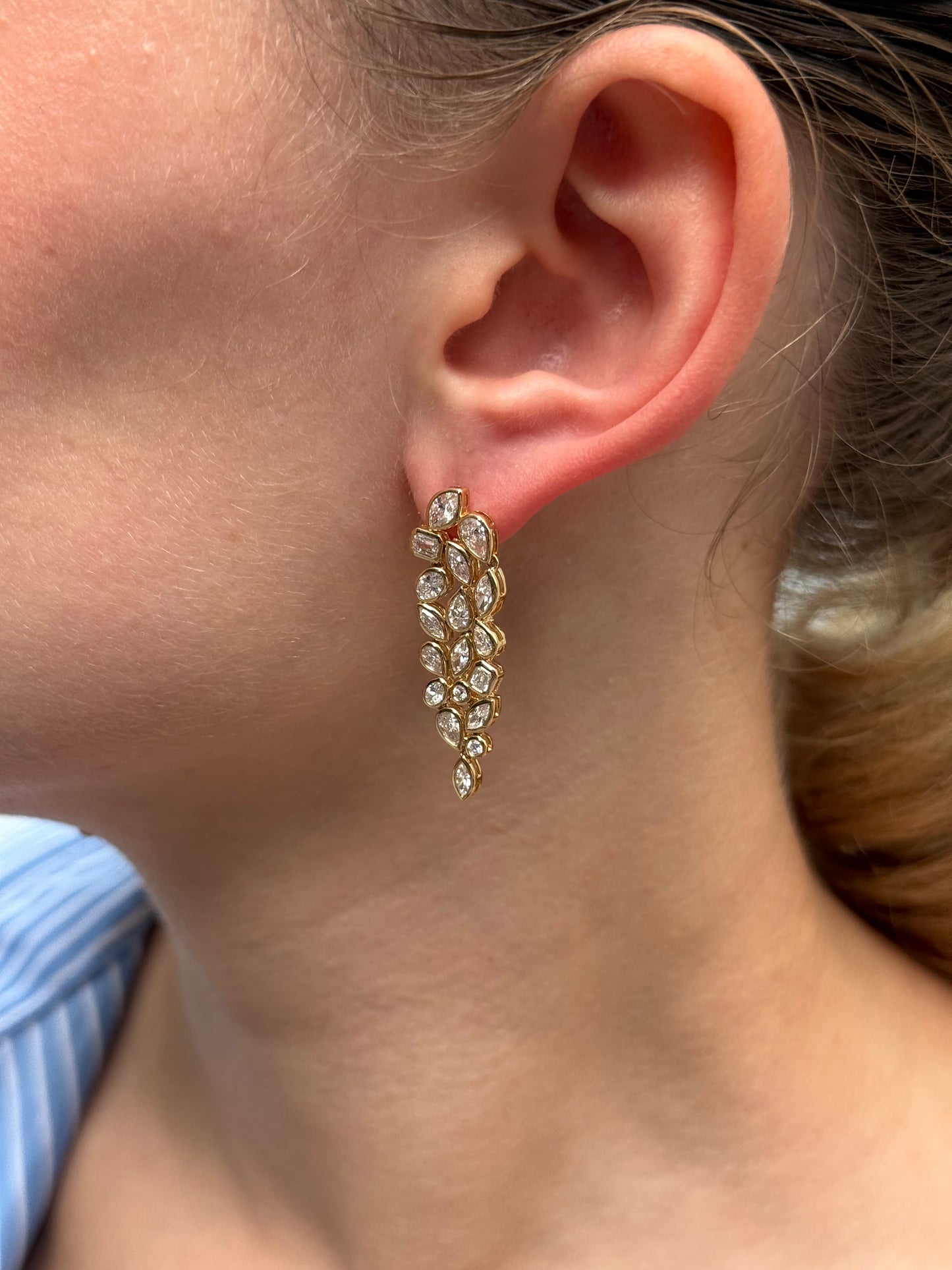 Ladies Leaf like Bezel Set Dangling Earring
