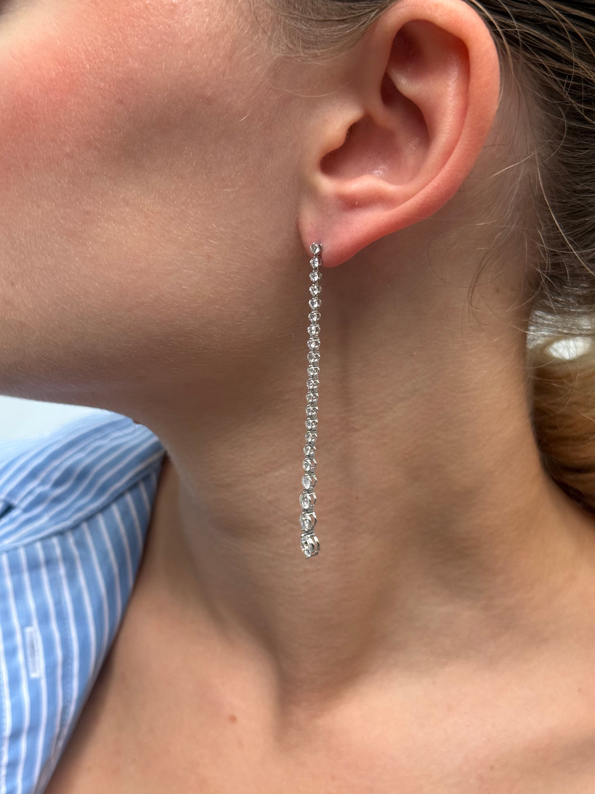 Ladies Long Graduated Lab Grown Dangling Earring